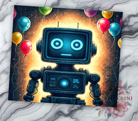 Cute Robot Kids 20oz Tumbler, Robot Tumbler, Kids Tumbler Wrap, Children's Drinkware, 20oz Sublimation Tumbler, Cute Robot Design, Kids Gift, Sci-Fi Tumbler Sublimation Li Zamperini 