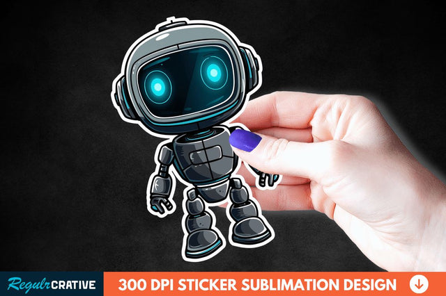 Cute Robot Sticker Clipart Sublimation Regulrcrative 