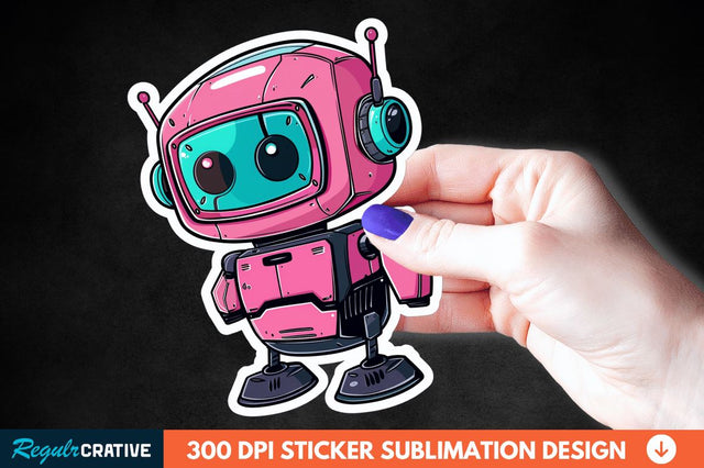 Cute Robot Sticker Clipart Sublimation Regulrcrative 