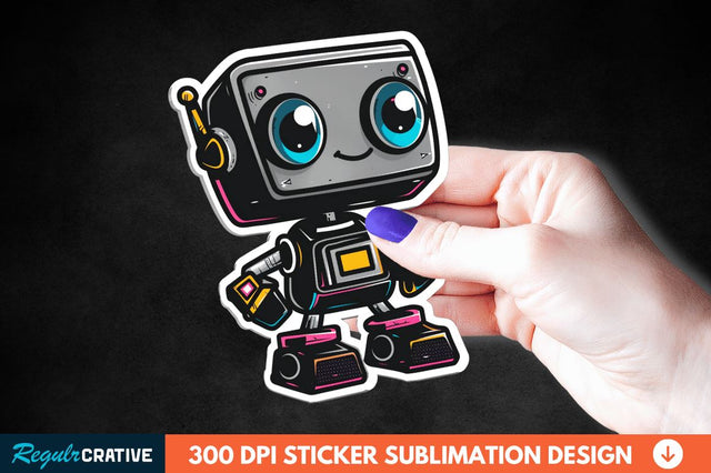 Cute Robot Sticker Clipart Sublimation Regulrcrative 