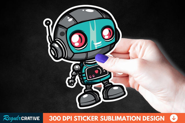 Cute Robot Sticker Clipart Sublimation Regulrcrative 
