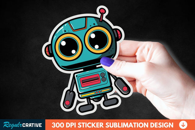 Cute Robot Sticker Clipart Sublimation Regulrcrative 