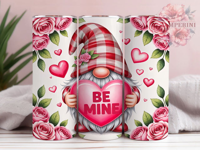 Cute Romantic Valentine Gnome Tumbler, Cute Holiday Pattern, Romantic Gnome Design, 20Oz Sublimation Wrap, Adorable Love Art, Heart Motif Texture, Tumbler Sublimation Sublimation Li Zamperini 