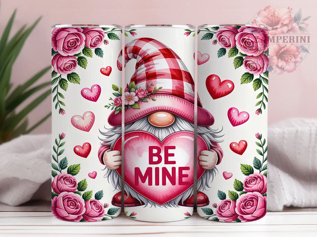 Cute Romantic Valentine Gnome Tumbler, Cute Holiday Pattern, Romantic Gnome Design, 20Oz Sublimation Wrap, Adorable Love Art, Heart Motif Texture, Tumbler Sublimation Sublimation Li Zamperini 