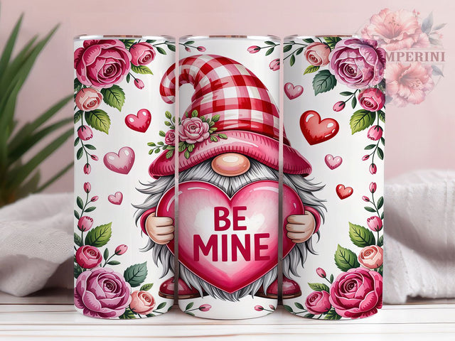 Cute Romantic Valentine Gnome Tumbler, Cute Holiday Pattern, Romantic Gnome Design, 20Oz Sublimation Wrap, Adorable Love Art, Heart Motif Texture, Tumbler Sublimation Sublimation Li Zamperini 