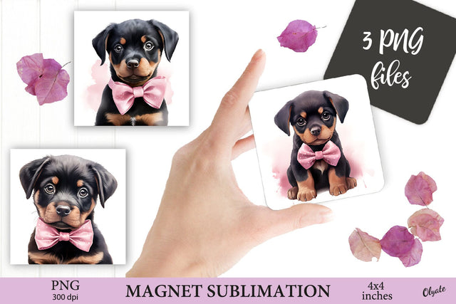 Cute Rottweiler Magnet PNG. Valentines Day Magnet PNG Sublimation Olga Terlyanskaya 