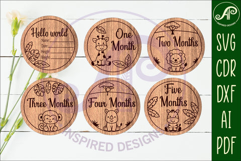 Cute Safari Animal Baby monthly milestone discs SVG SVG APInspireddesigns 
