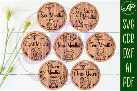 Cute Safari Animal Baby monthly milestone discs SVG SVG APInspireddesigns 