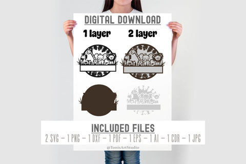 Cute Safari animals name sign, SVG, animal themed sign, Laser cut template, instant download Vector file Ai, Cdr, Dxf SVG TonisArtStudio 