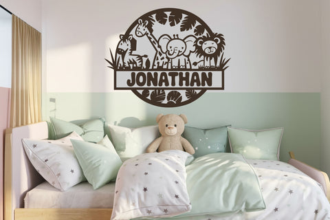 Cute Safari animals name sign, SVG, animal themed sign, Laser cut template, instant download Vector file Ai, Cdr, Dxf SVG TonisArtStudio 