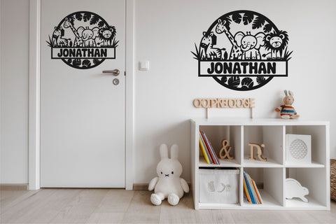 Cute Safari animals name sign, SVG, animal themed sign, Laser cut template, instant download Vector file Ai, Cdr, Dxf SVG TonisArtStudio 