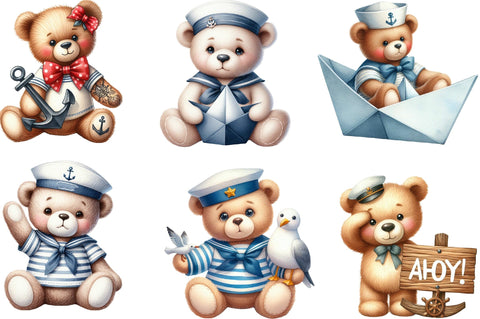 Cute Sailor Teddy Bear Clipart Bundle Sublimation SVGista 