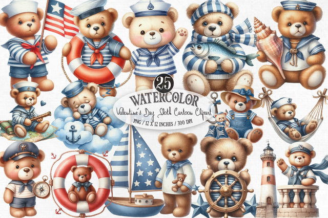 Cute Sailor Teddy Bear Clipart Bundle Sublimation SVGista 