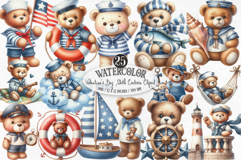 Cute Sailor Teddy Bear Clipart Bundle Sublimation SVGista 