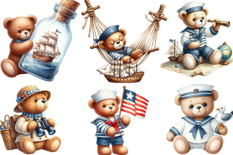 Cute Sailor Teddy Bear Clipart Bundle Sublimation SVGista 