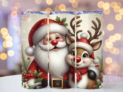 Cute Santa and Rudolph Christmas Tumbler, Cute Christmas Wrap, Kids Holiday Sublimation, Sweet Christmas Cup, 20Oz Skinny Tumbler Wrap, Festive Santa Mug, Rudolph Christmas Design Sublimation SvggirlplusArt 