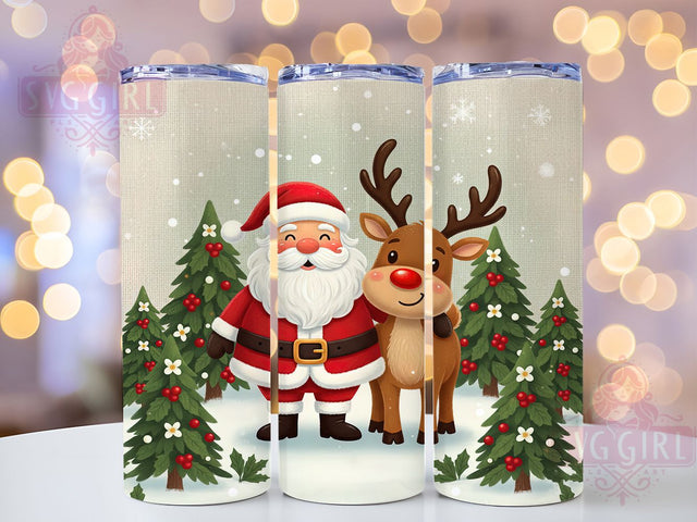 Cute Santa and Rudolph Christmas Tumbler, Cute Christmas Wrap, Kids Holiday Sublimation, Sweet Christmas Cup, 20Oz Skinny Tumbler Wrap, Festive Santa Mug, Rudolph Christmas Design Sublimation SvggirlplusArt 