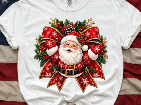 Cute Santa Claus Red Plaid Bow PNG SVG artprintfile 