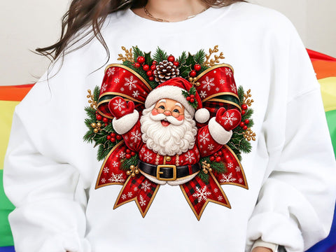 Cute Santa Claus Red Plaid Bow PNG SVG artprintfile 