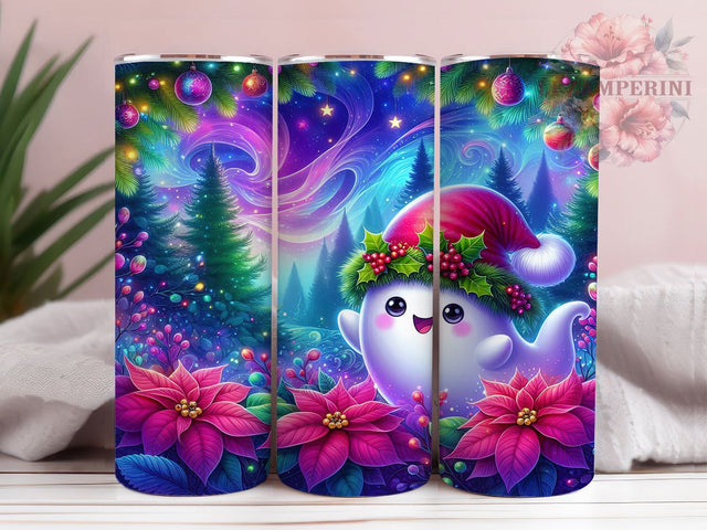 Cute Santa Ghost Christmas Tumbler, Cute Santa Ghost Wrap, Festive Holiday Sublimation Design, Adorable Xmas Cup, 20Oz Skinny Tumbler Wrap, Spooky Cute Christmas Mug, Playful Holiday Spirit Design Sublimation Li Zamperini 