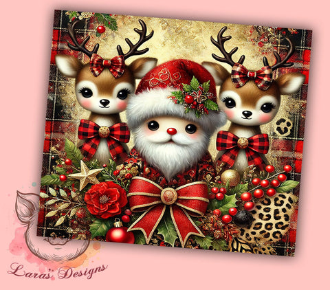 Cute Santa Gold Glitter Leopard 20oz Tumbler Wrap, Cute Santa, Gold Glitter Tumbler, Leopard Christmas, 20oz Tumbler, Sublimation Wrap, Holiday Decor, Christmas Gift Sublimation Lara' s Designs 