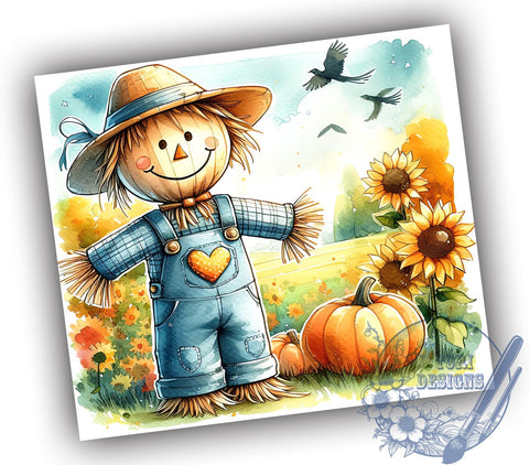 Cute Scarecrow 20oz Skinny Tumbler, Autumn Pumpkin Tumbler Png, Straight & Tapered Tumbler Wrap, Instant Digital Download Sublimation ToriDesigns 