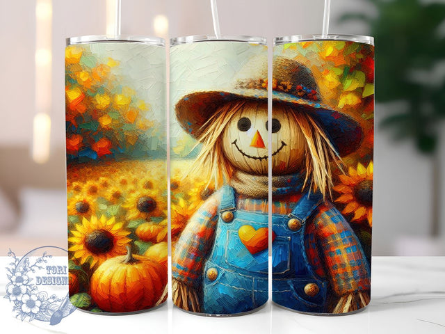 Cute Scarecrow 20oz Skinny Tumbler, Autumn Pumpkin Tumbler Png, Straight & Tapered Tumbler Wrap, Instant Digital Download Sublimation ToriDesigns 