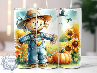 Cute Scarecrow 20oz Skinny Tumbler, Autumn Pumpkin Tumbler Png, Straight & Tapered Tumbler Wrap, Instant Digital Download Sublimation ToriDesigns 