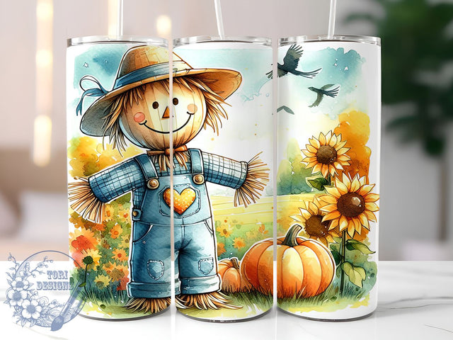 Cute Scarecrow 20oz Skinny Tumbler, Autumn Pumpkin Tumbler Png, Straight & Tapered Tumbler Wrap, Instant Digital Download Sublimation ToriDesigns 