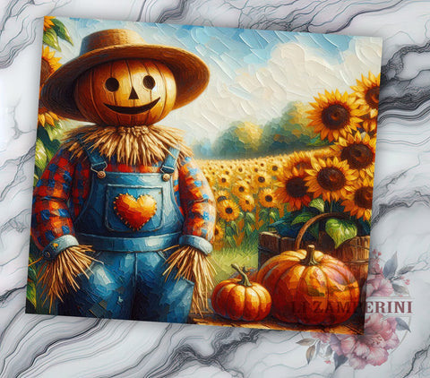 Cute Scarecrow 20oz Tumbler Wrap PNG, Autumn Pumpkin Tumbler Png, Straight & Tapered Tumbler Wrap, Instant Digital Download Sublimation Li Zamperini 