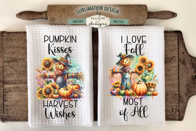 Cute Scarecrows | Fall Kitchen Towel Sublimation Designs Sublimation Ewe-N-Me Designs 