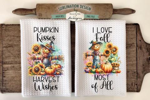 Cute Scarecrows | Fall Kitchen Towel Sublimation Designs Sublimation Ewe-N-Me Designs 