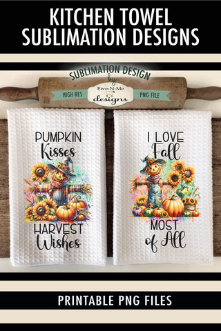 Cute Scarecrows | Fall Kitchen Towel Sublimation Designs Sublimation Ewe-N-Me Designs 