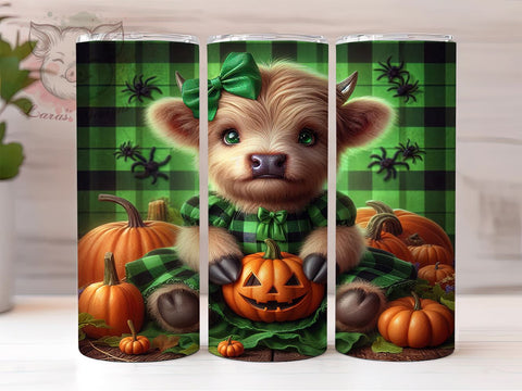 Cute Scary Highland Cow 20 oz Skinny Tumbler Sublimation Design, Straight & Tapered Tumbler Png, Halloween Highland Cow Tumbler Png, Digital Download PNG Sublimation Lara' s Designs 