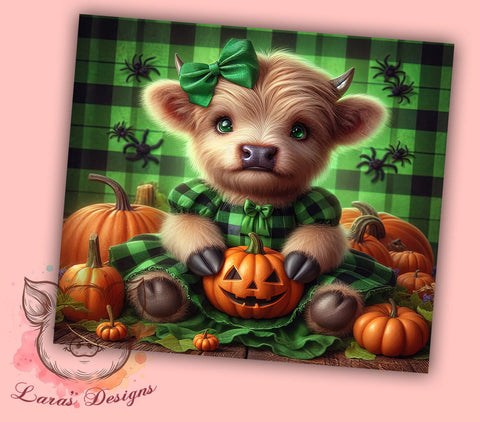 Cute Scary Highland Cow 20 oz Skinny Tumbler Sublimation Design, Straight & Tapered Tumbler Png, Halloween Highland Cow Tumbler Png, Digital Download PNG Sublimation Lara' s Designs 