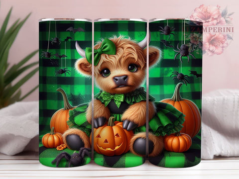 Cute Scary Highland Cow 20oz Tumbler Wrap PNG, Halloween Highland Cow Tumbler PNG Sublimation Design, Straight & Tapered Tumbler Wrap, Instant Digital Download Sublimation Li Zamperini 