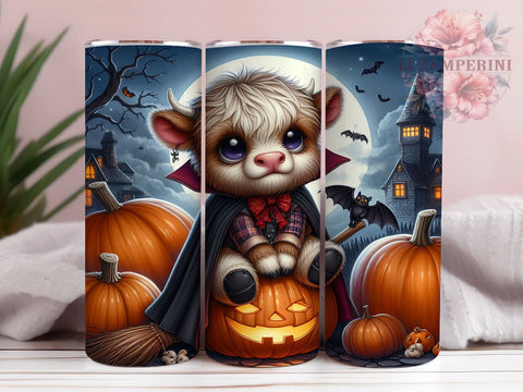Cute Scary Highland Cow 20oz Tumbler Wrap PNG, Halloween Highland Cow Tumbler PNG Sublimation Design, Straight & Tapered Tumbler Wrap, Instant Digital Download Sublimation Li Zamperini 