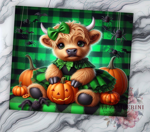 Cute Scary Highland Cow 20oz Tumbler Wrap PNG, Halloween Highland Cow Tumbler PNG Sublimation Design, Straight & Tapered Tumbler Wrap, Instant Digital Download Sublimation Li Zamperini 