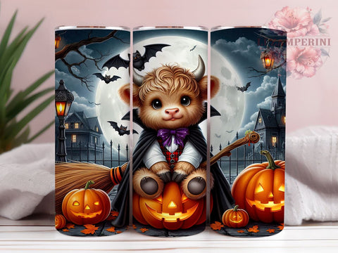 Cute Scary Highland Cow 20oz Tumbler Wrap PNG, Halloween Highland Cow Tumbler PNG Sublimation Design, Straight & Tapered Tumbler Wrap, Instant Digital Download Sublimation Li Zamperini 
