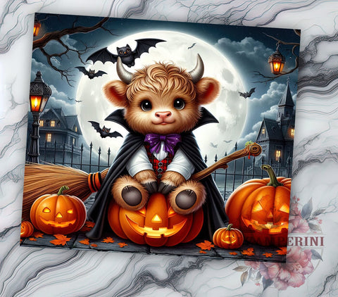 Cute Scary Highland Cow 20oz Tumbler Wrap PNG, Halloween Highland Cow Tumbler PNG Sublimation Design, Straight & Tapered Tumbler Wrap, Instant Digital Download Sublimation Li Zamperini 