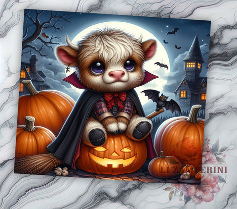 Cute Scary Highland Cow 20oz Tumbler Wrap PNG, Halloween Highland Cow Tumbler PNG Sublimation Design, Straight & Tapered Tumbler Wrap, Instant Digital Download Sublimation Li Zamperini 
