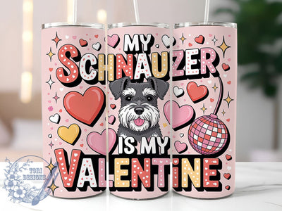 Cute Schnauzer Valentine Tumbler, Dog Love Wrap, Cute Schnauzer Cup, 20oz Sublimation Wrap, Stylish Dog Valentine Design Tumbler, Artistic Schnauzer Heart Cup, Pet Lover Valentine Theme Wrap Sublimation ToriDesigns 