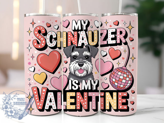 Cute Schnauzer Valentine Tumbler, Dog Love Wrap, Cute Schnauzer Cup, 20oz Sublimation Wrap, Stylish Dog Valentine Design Tumbler, Artistic Schnauzer Heart Cup, Pet Lover Valentine Theme Wrap Sublimation ToriDesigns 