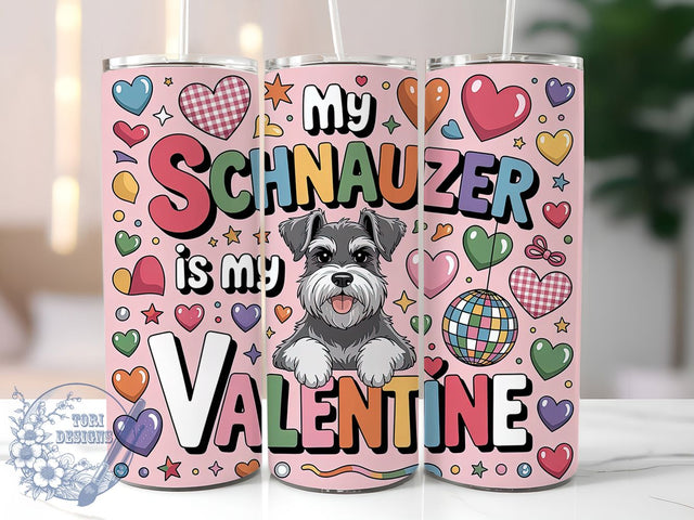 Cute Schnauzer Valentine Tumbler, Dog Love Wrap, Cute Schnauzer Cup, 20oz Sublimation Wrap, Stylish Dog Valentine Design Tumbler, Artistic Schnauzer Heart Cup, Pet Lover Valentine Theme Wrap Sublimation ToriDesigns 
