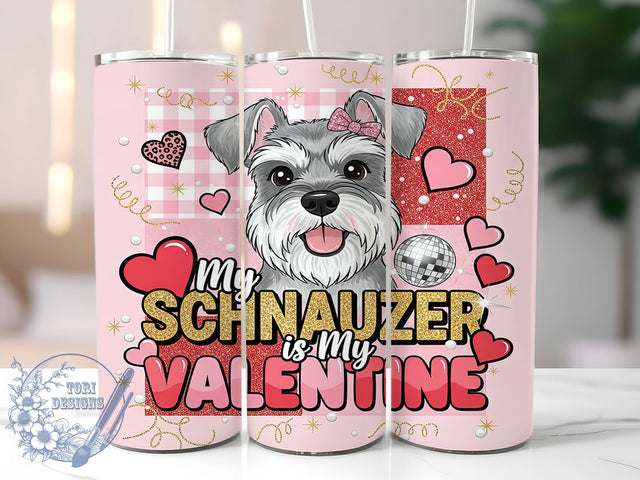 Cute Schnauzer Valentine Tumbler, Dog Love Wrap, Cute Schnauzer Cup, 20oz Sublimation Wrap, Stylish Dog Valentine Design Tumbler, Artistic Schnauzer Heart Cup, Pet Lover Valentine Theme Wrap Sublimation ToriDesigns 