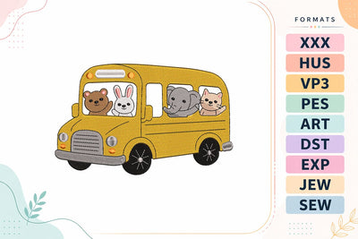 Cute School Bus Animals Back To School Embroidery Design Embroidery/Applique DESIGNS sg embroidery 