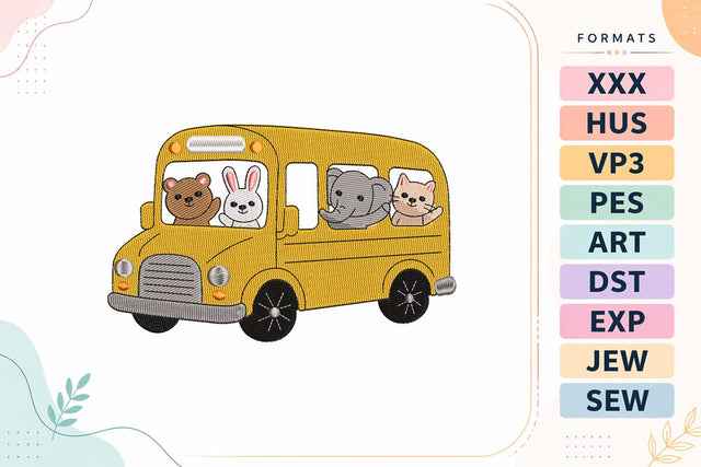 Cute School Bus Animals Back To School Embroidery Design Embroidery/Applique DESIGNS sg embroidery 