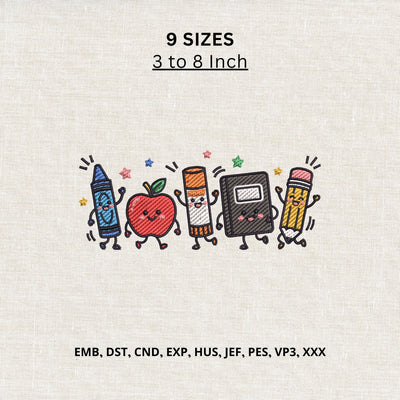 Cute School Supplies Characters Machine Embroidery Design – Back to School Embroidery File Embroidery/Applique DESIGNS PatternFeed8 