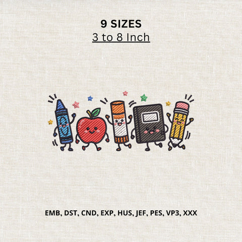 Cute School Supplies Characters Machine Embroidery Design – Back to School Embroidery File Embroidery/Applique DESIGNS PatternFeed8 