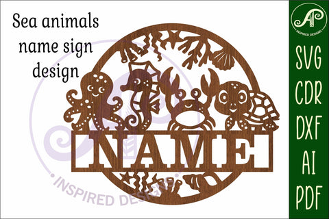 Cute sea animal name sign svg laser cut template SVG APInspireddesigns 